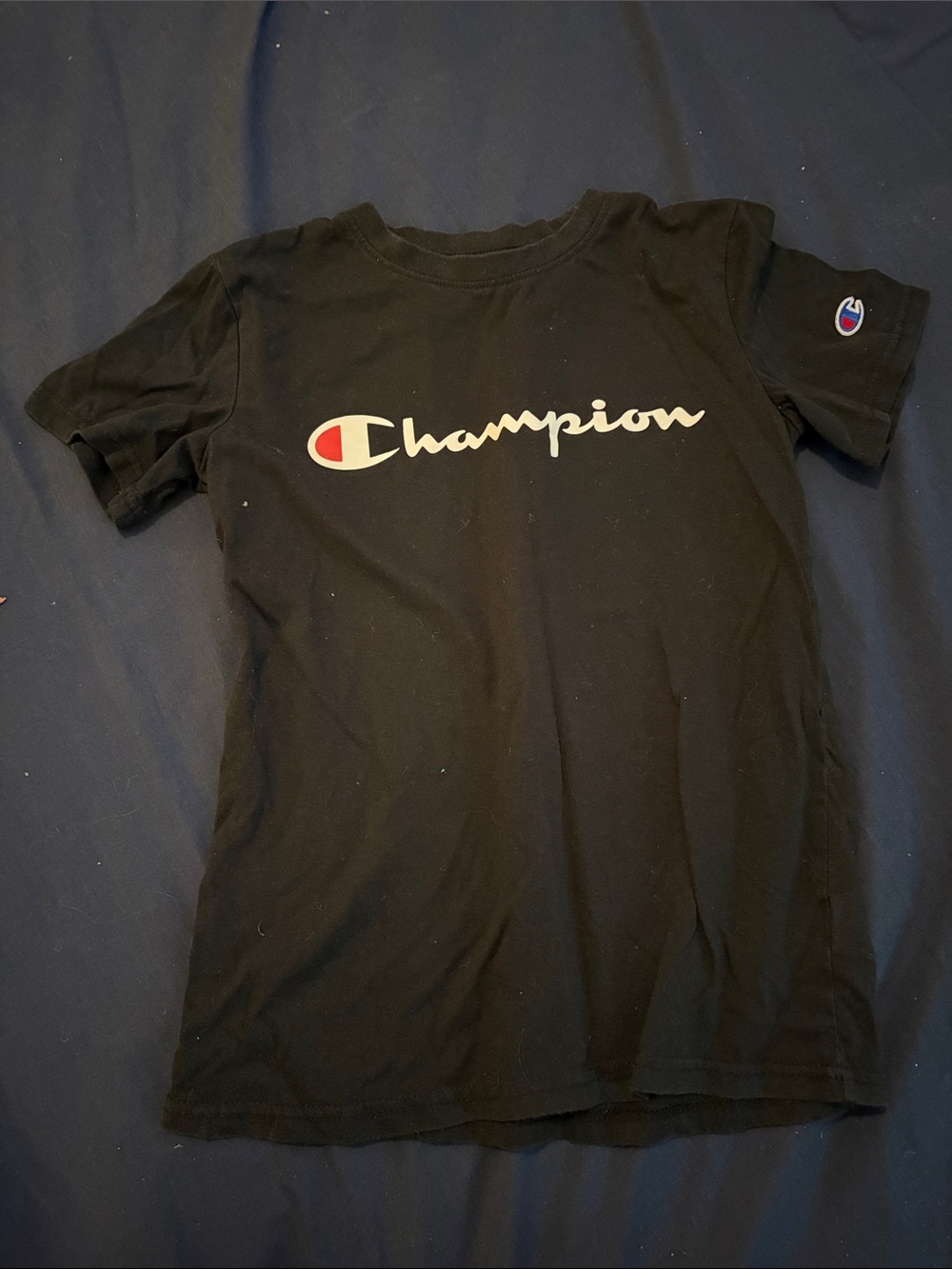 Champion Black Short-Sleeve Tee with White Script Logo